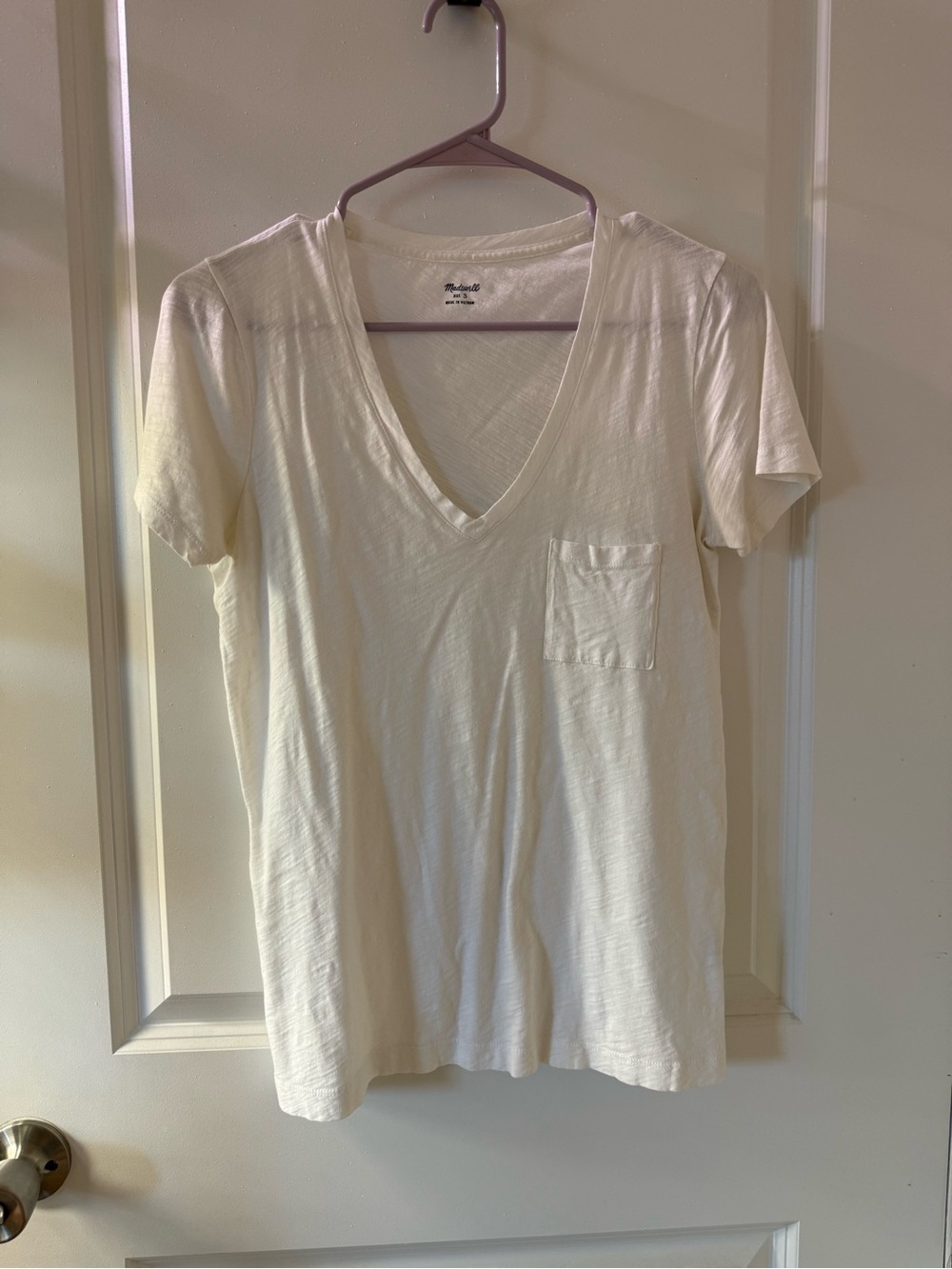 Madewell White V-Neck Pocket Tee